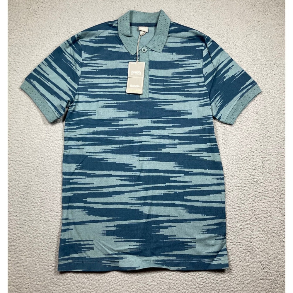 Bench‎ Polo Shirt Men's Medium Blue Green Short Sleeve Preppy Urban Modern